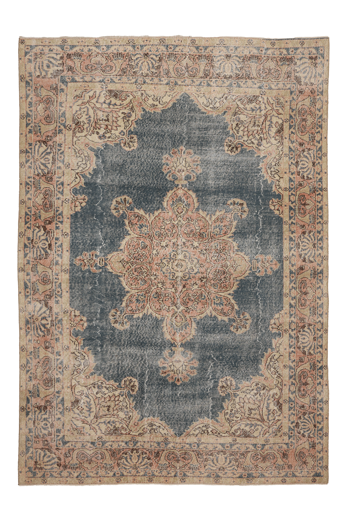 Vintage Isparta Turkish Area Rug 6x9 ft — Blue & Beige Floral