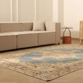 Vintage Isparta Turkish Area Rug 6x9 ft — Blue & Beige Floral