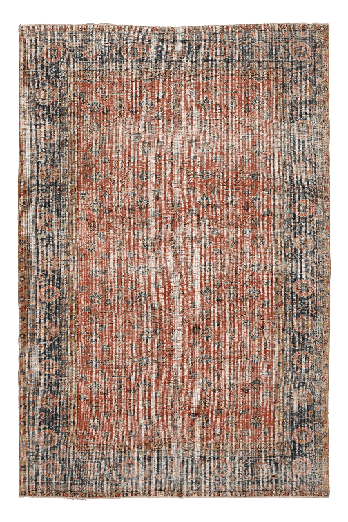 Vintage Isparta Turkish Area Rug 5x9 ft — Red & Blue Floral