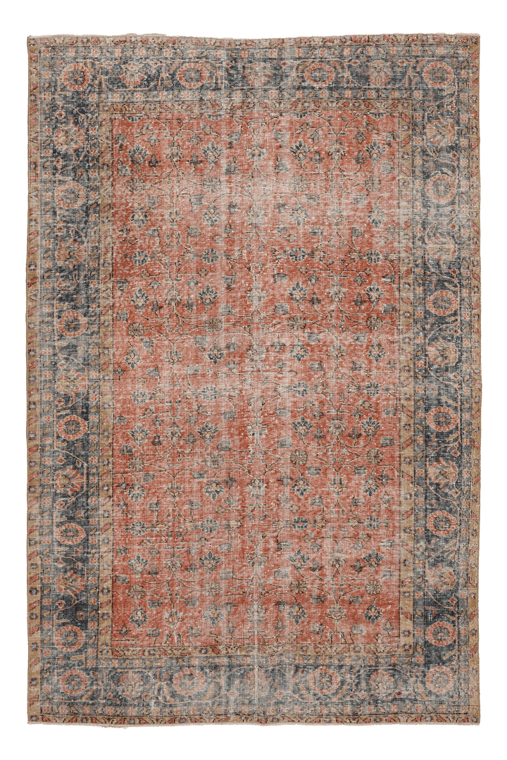 Vintage Isparta Turkish Area Rug 5x9 ft — Red & Blue Floral