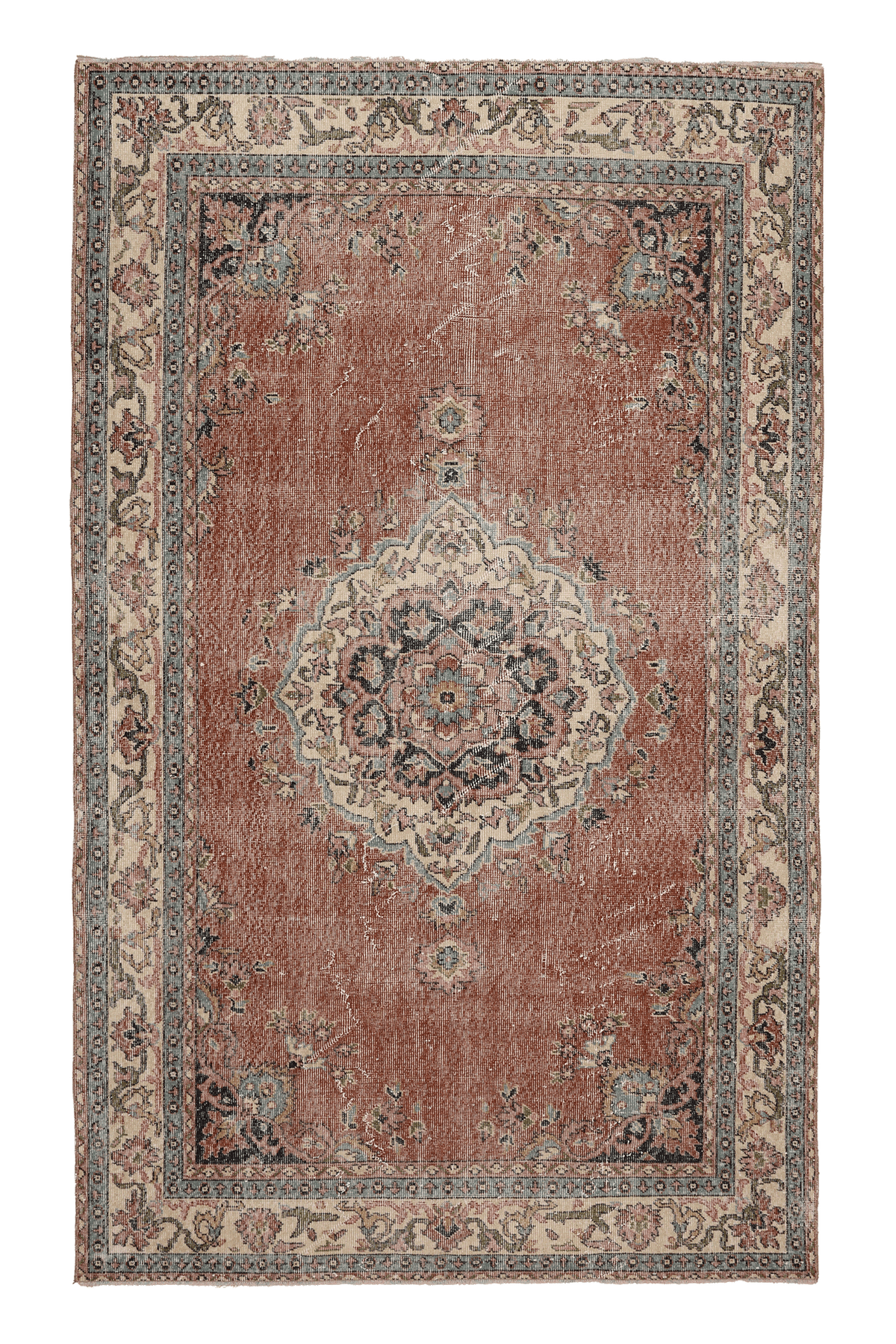 Vintage Isparta Turkish Area Rug 5x8 ft — Brown & Beige Floral (No. 60593)