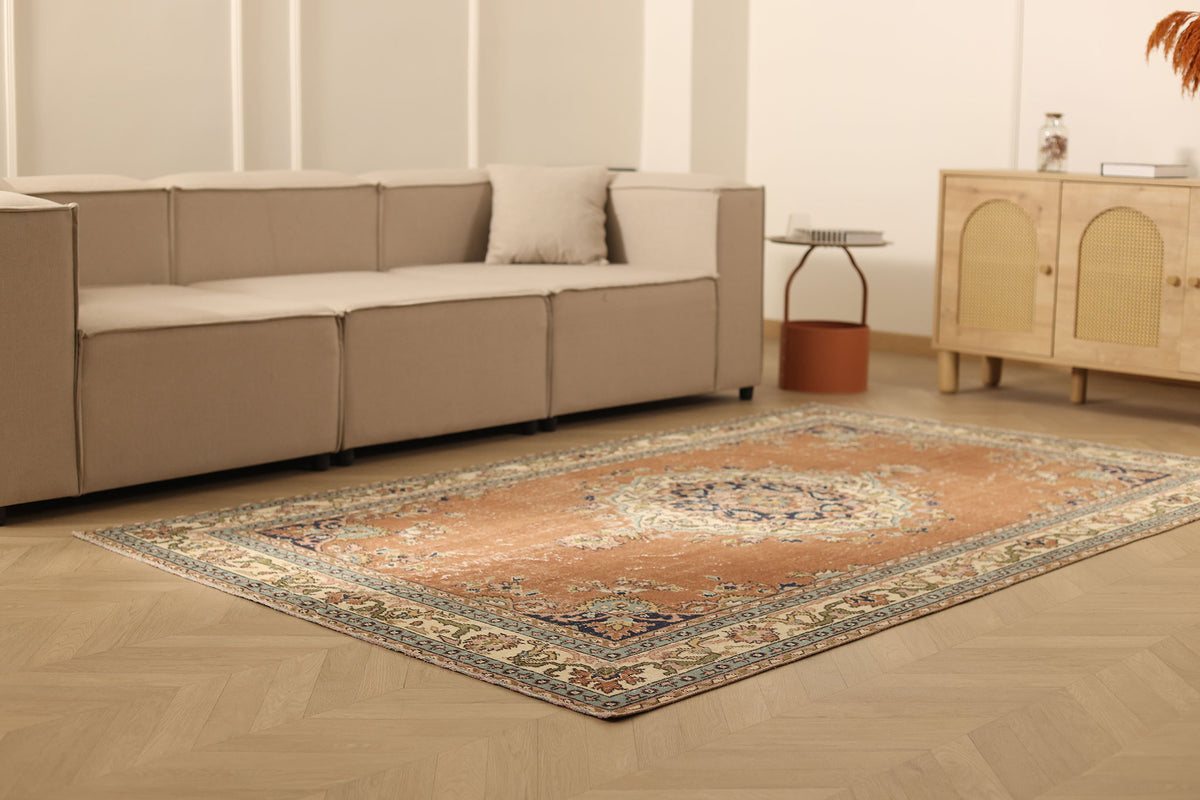 Vintage Isparta Turkish Area Rug 5x8 ft — Brown & Beige Floral (No. 60593)
