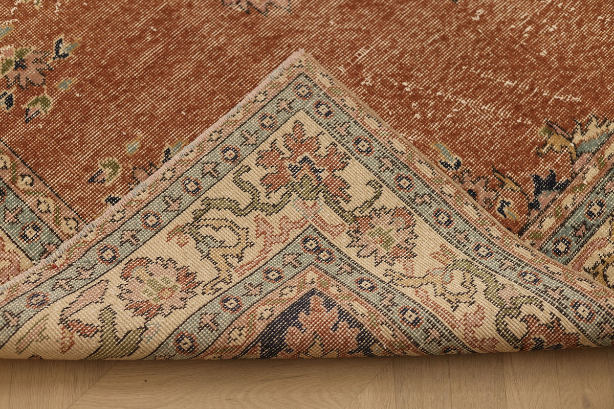 Vintage Isparta Turkish Area Rug 5x8 ft — Brown & Beige Floral (No. 60593)