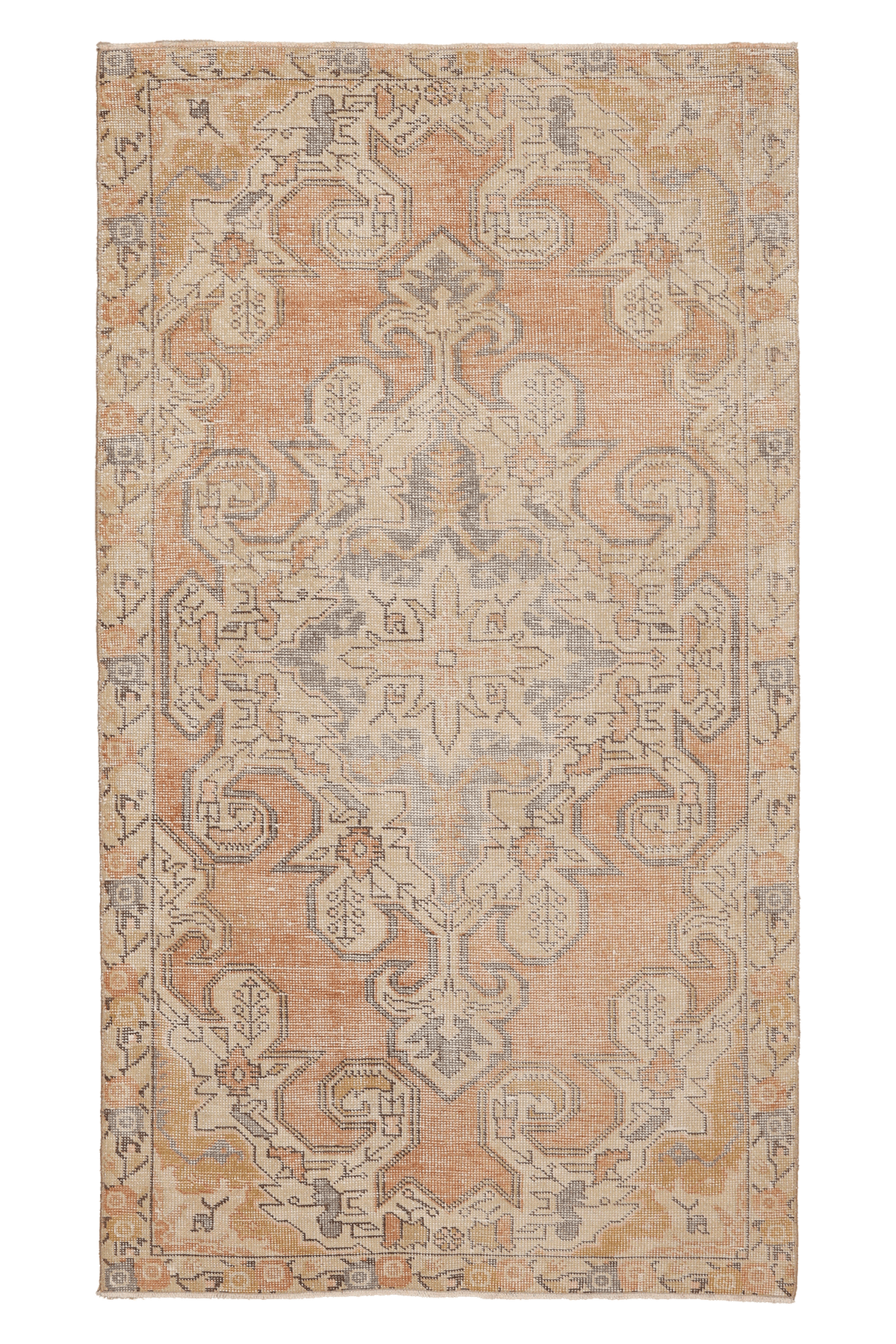 Vintage Nevşehir Turkish Area Rug 4x7 ft — Orange & Beige Geometric