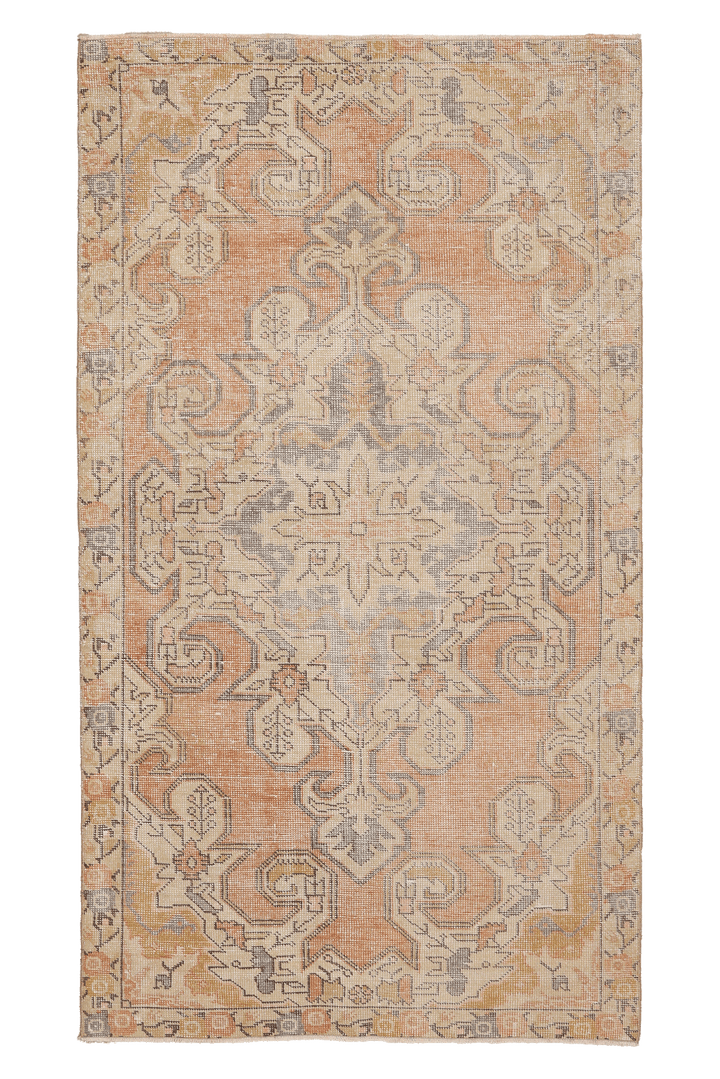 Vintage Nevşehir Turkish Area Rug 4x7 ft — Orange & Beige Geometric