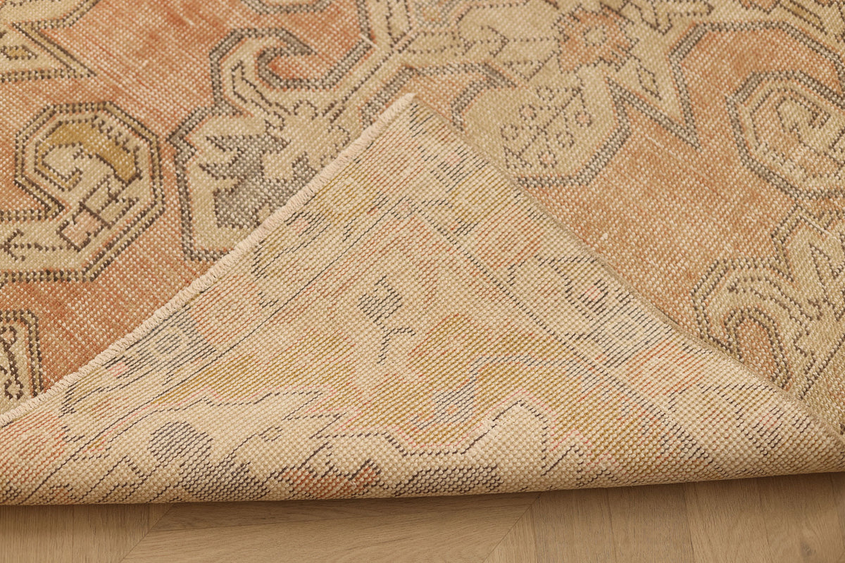 Vintage Nevşehir Turkish Area Rug 4x7 ft — Orange & Beige Geometric