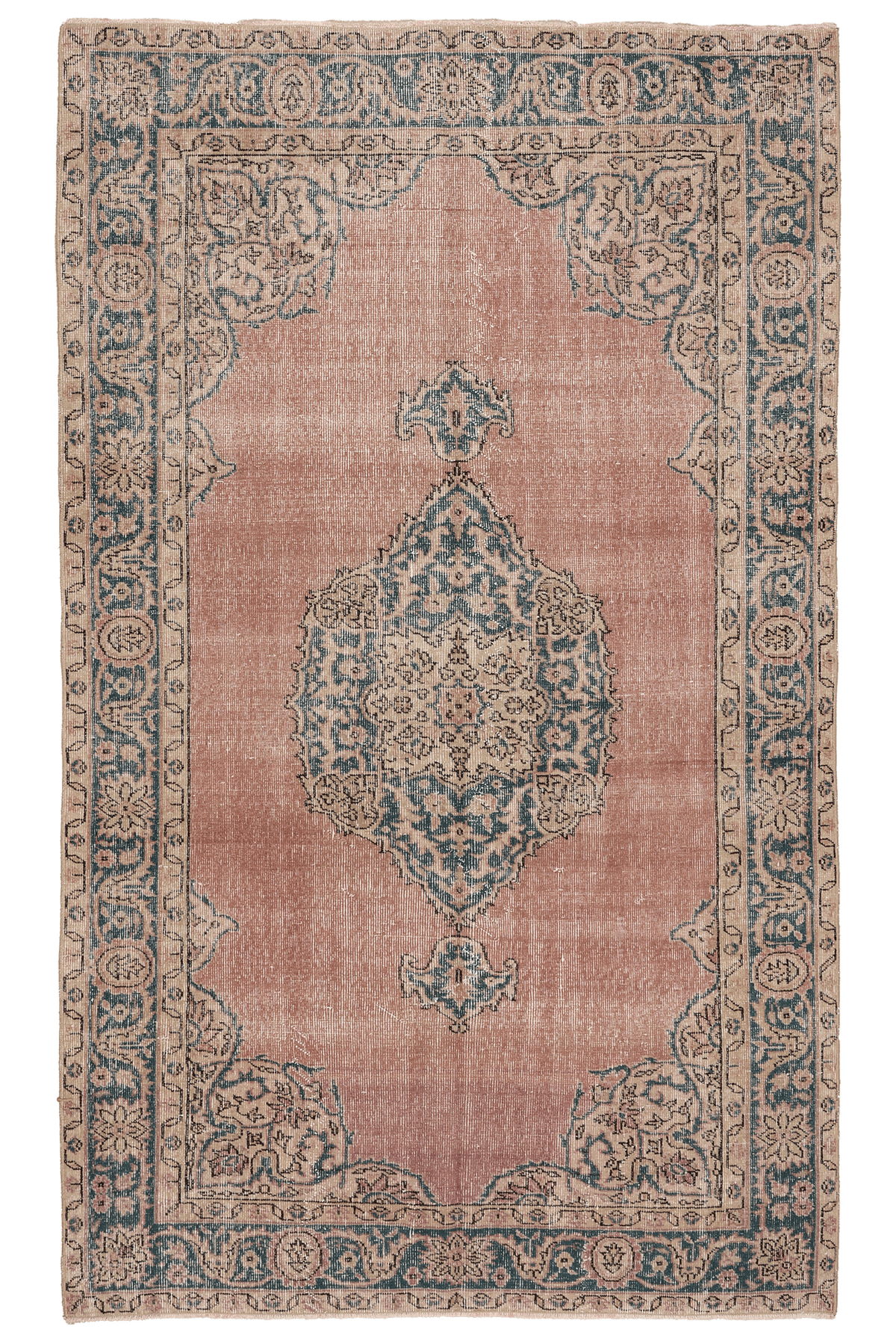 Vintage Isparta Turkish Area Rug 4x8 ft — Brown & Blue Floral