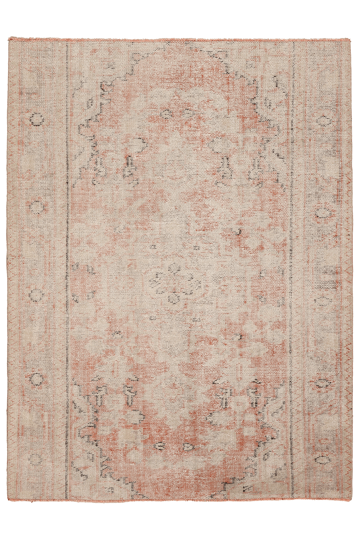 Vintage Manisa Turkish Area Rug 5x7 ft — Red & Beige Floral