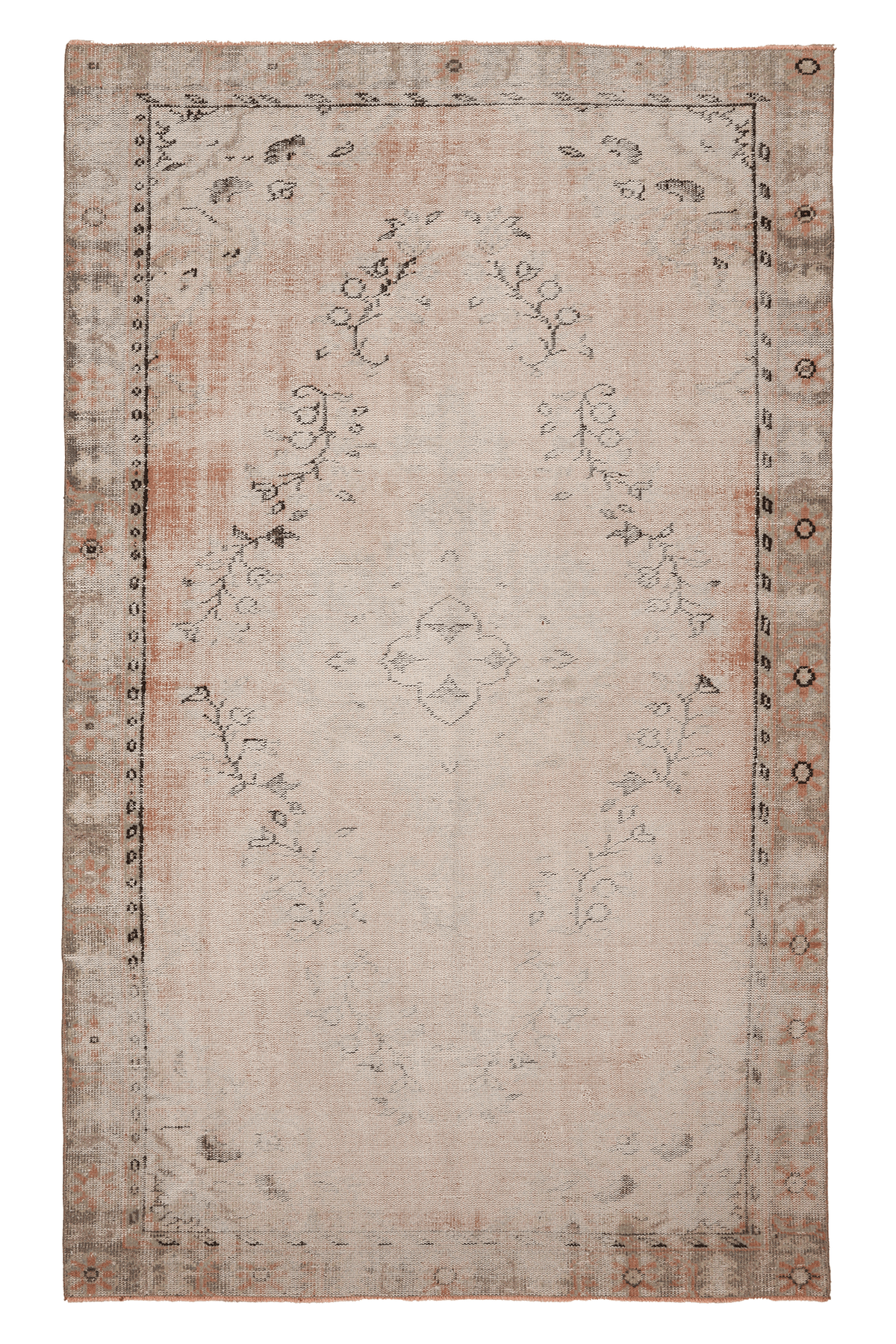 Vintage Manisa Turkish Area Rug 5x9 ft — Beige & Brown Distressed (No. 60600)