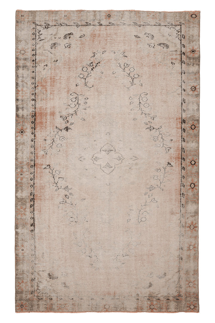 Vintage Manisa Turkish Area Rug 5x9 ft — Beige & Brown Distressed (No. 60600)