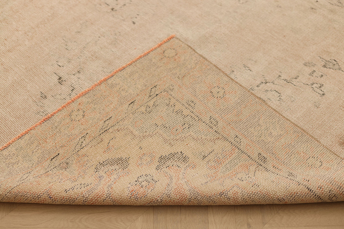 Vintage Manisa Turkish Area Rug 5x9 ft — Beige & Brown Distressed (No. 60600)