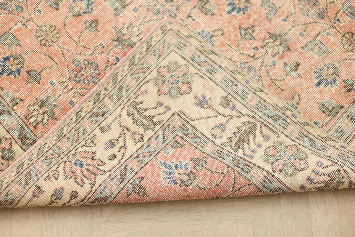 Vintage Isparta Turkish Area Rug 5x8 ft — Orange Floral (No. 60601)