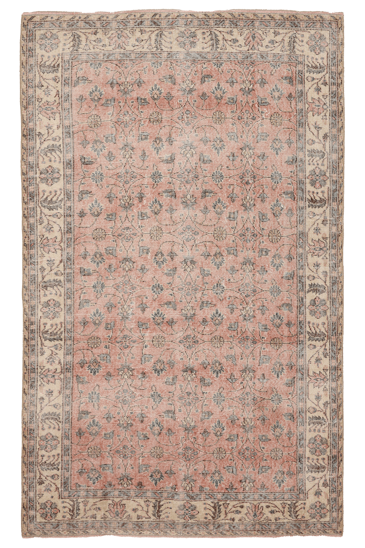 Vintage Isparta Turkish Area Rug 5x8 ft — Orange Floral (No. 60601)