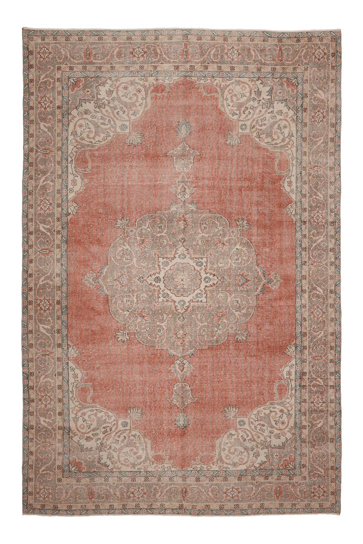Vintage Isparta Turkish Area Rug 7x11 ft — Pink & Beige Floral