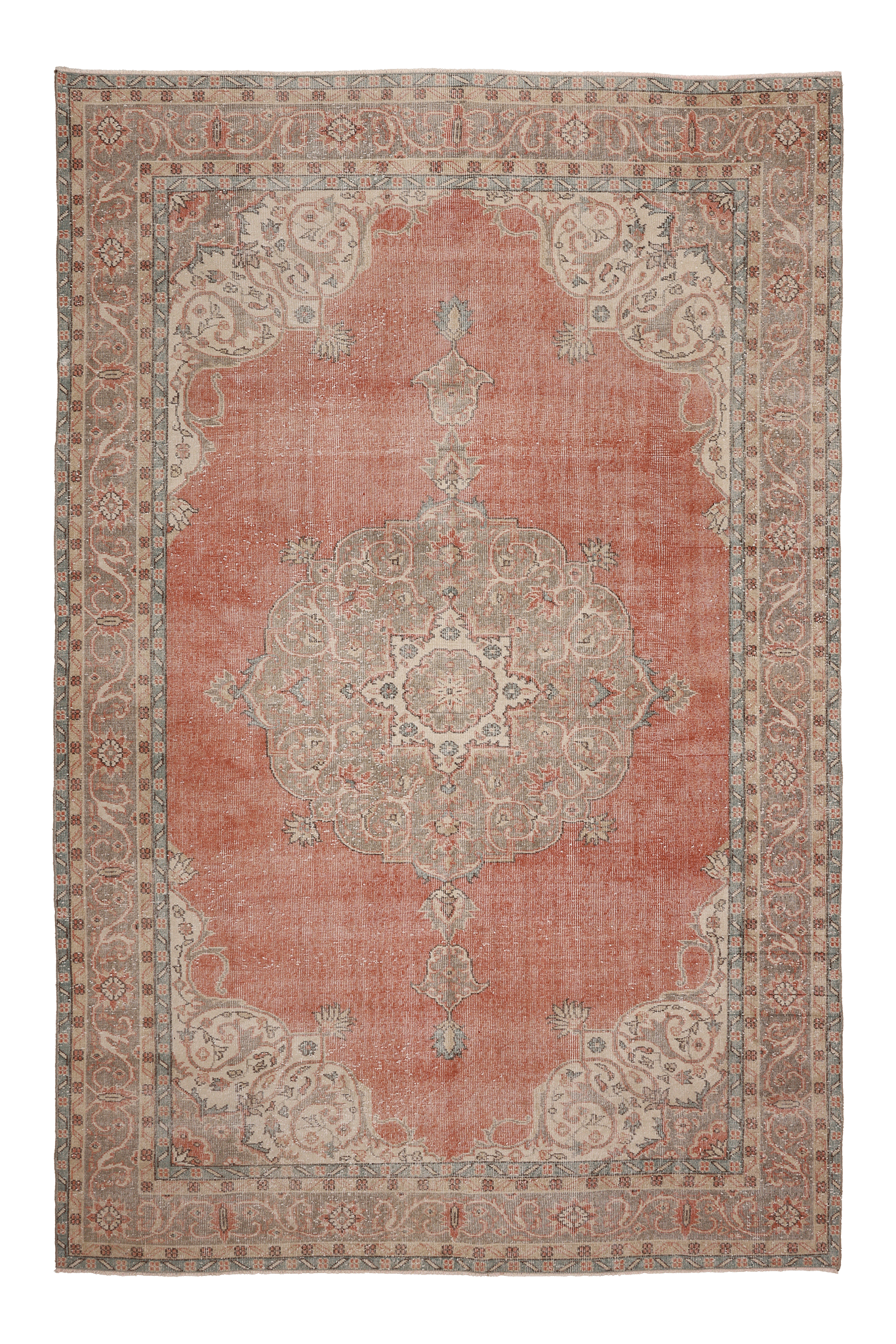 Vintage Isparta Turkish Area Rug 7x11 ft — Pink & Beige Floral