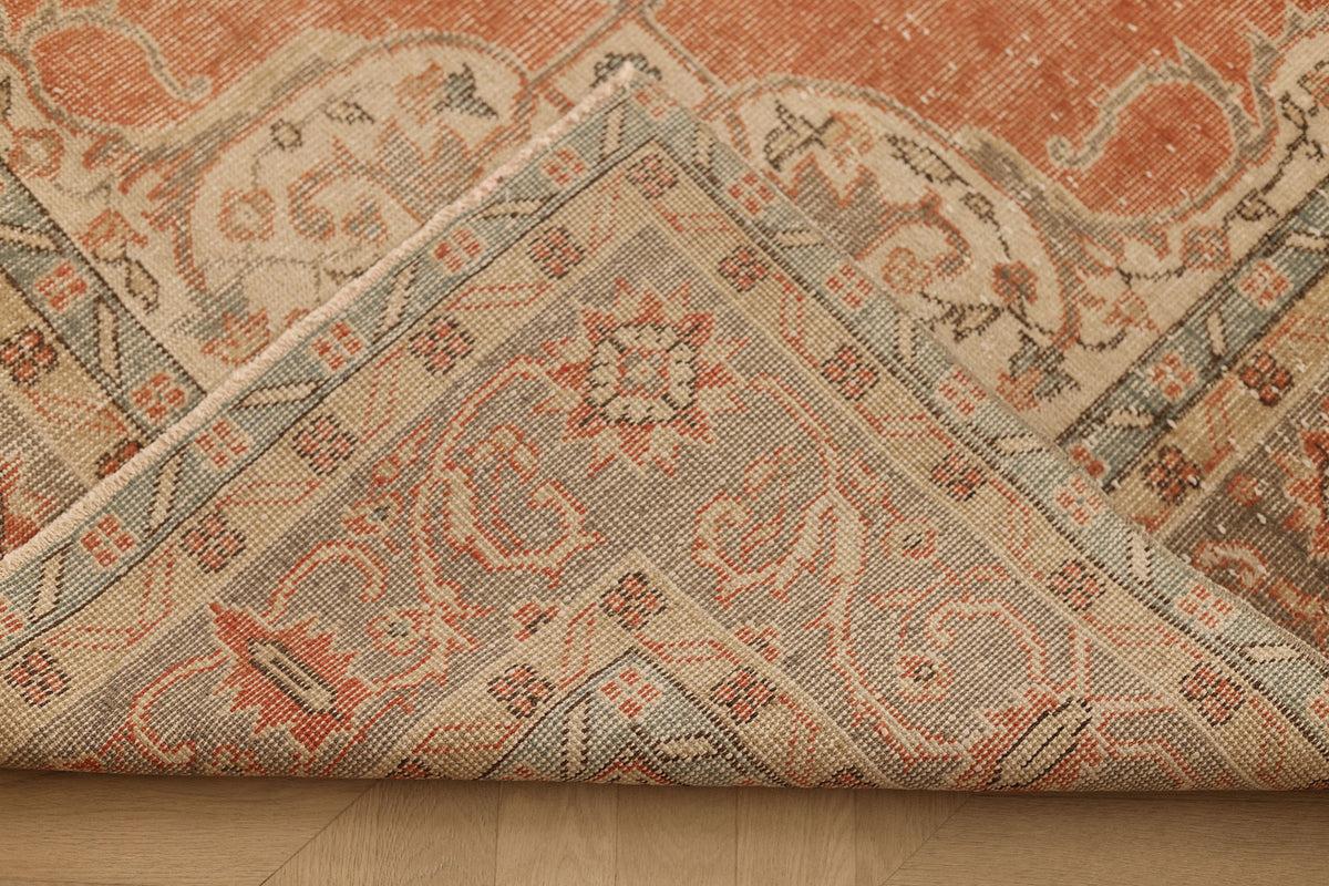 Vintage Isparta Turkish Area Rug 7x11 ft — Pink & Beige Floral