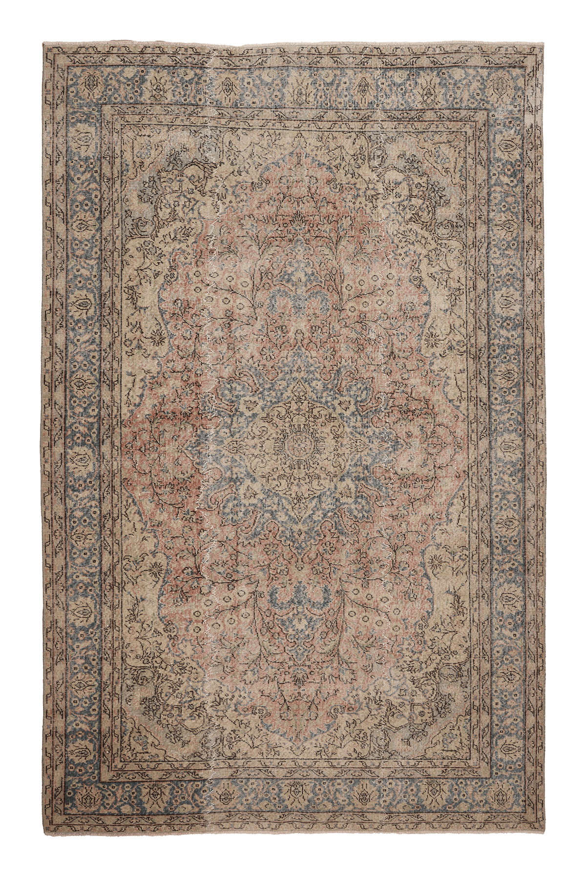 Vintage Isparta Turkish Area Rug 6x10 ft — Beige & Blue Floral (No. 60616)
