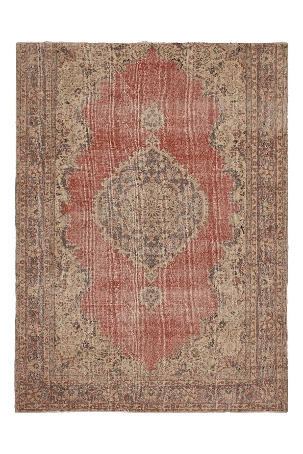 Vintage Isparta Turkish Area Rug 6x9 ft — Red & Beige Floral (No. 60620)