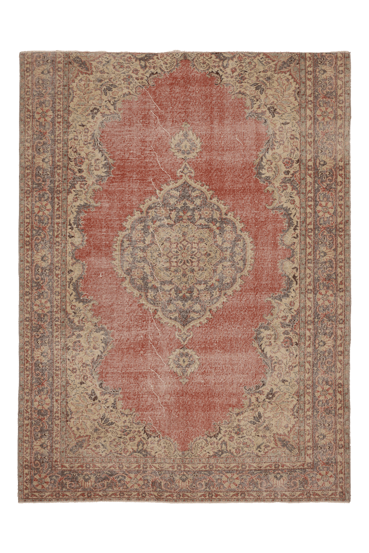 Vintage Isparta Turkish Area Rug 6x9 ft — Red & Beige Floral (No. 60620)