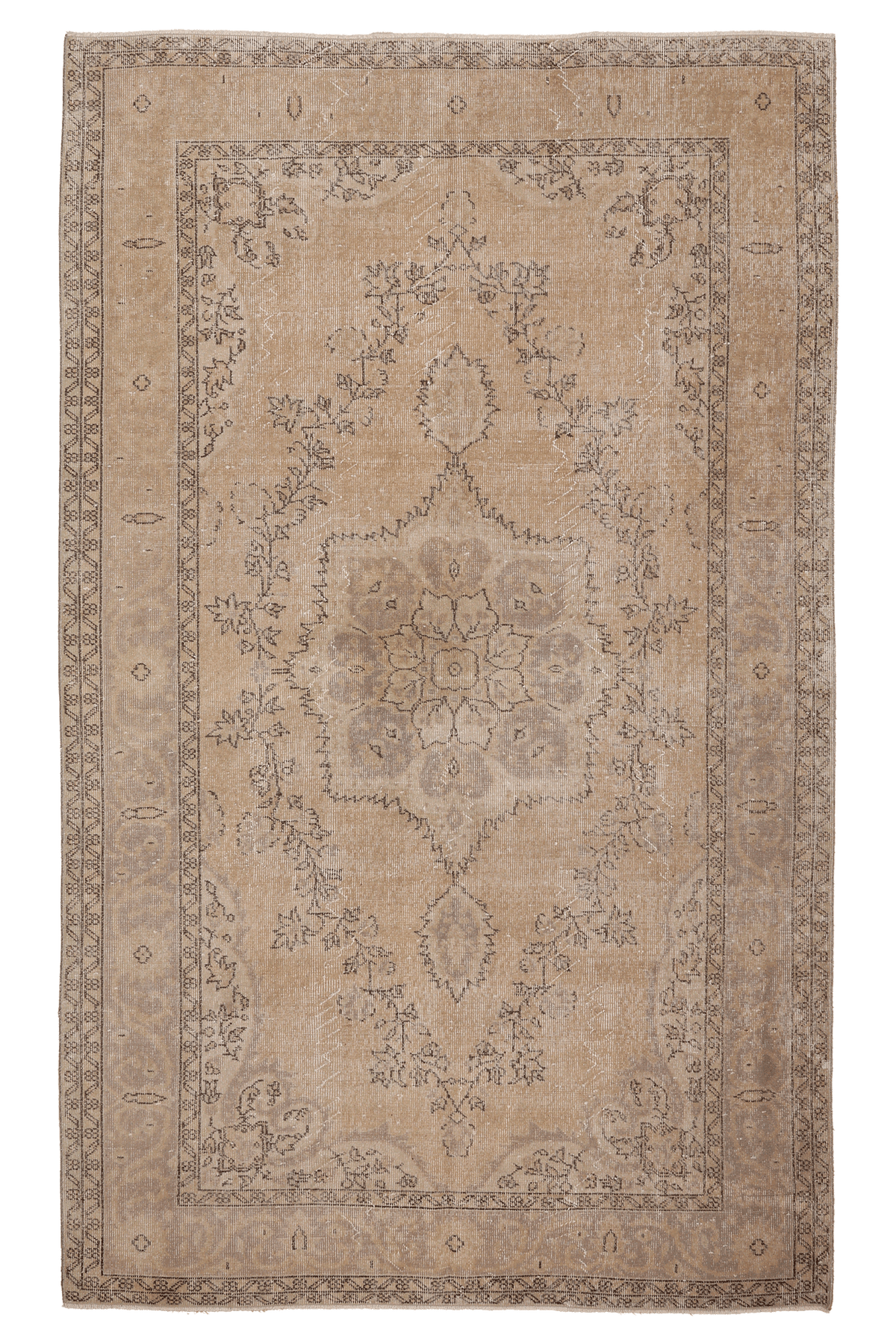 Vintage Isparta Turkish Area Rug 5x9 ft — Beige & Brown Floral (No. 60624)