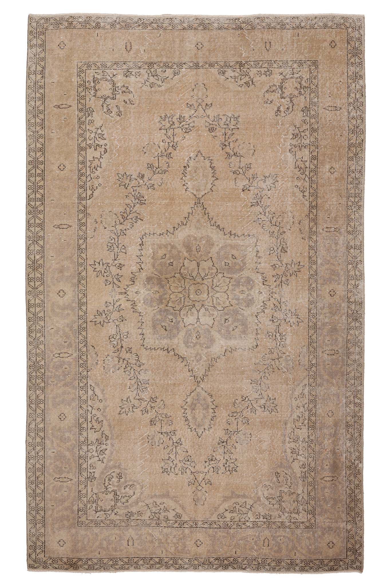 Vintage Isparta Turkish Area Rug 5x9 ft — Beige & Brown Floral (No. 60624)
