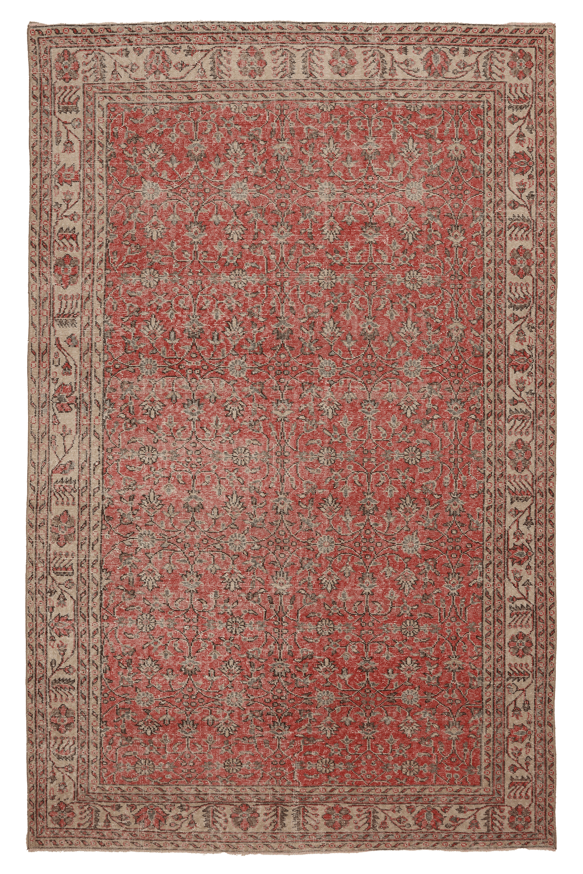 Vintage Isparta Turkish Area Rug 6x10 ft — Red & Beige Floral