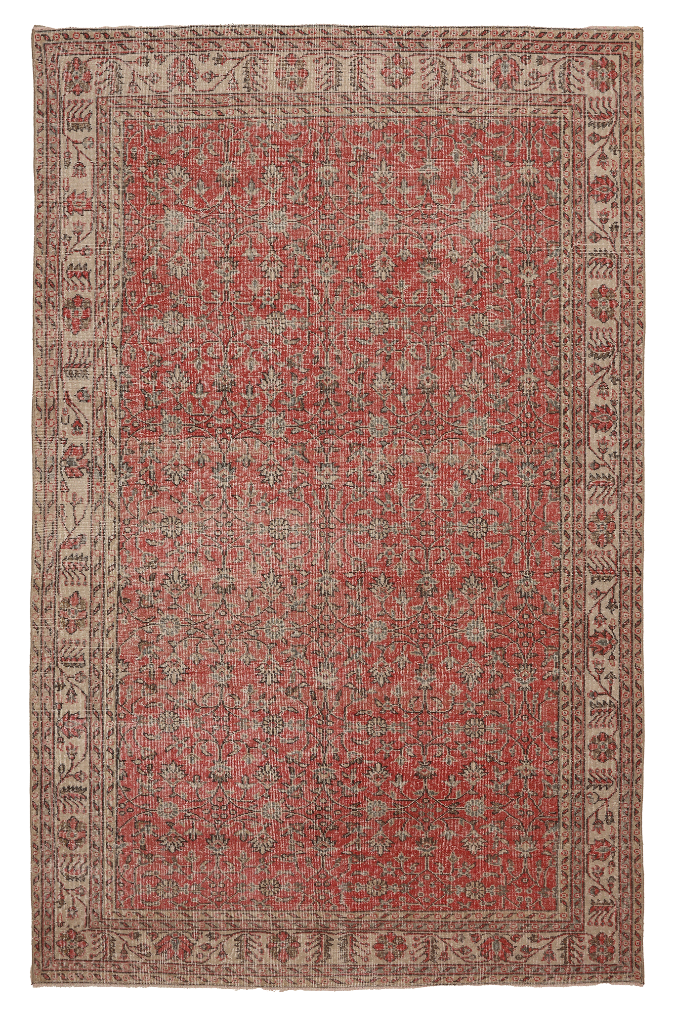 Vintage Isparta Turkish Area Rug 6x10 ft — Red & Beige Floral