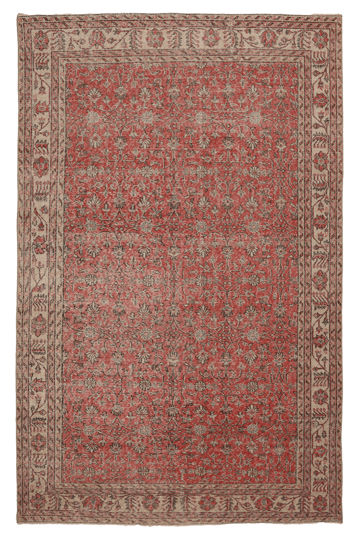 Vintage Isparta Turkish Area Rug 6x10 ft — Red & Beige Floral