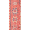 Handmade pink and beige wool-cotton runner rug with geometric patterns, 2.8 x 10.4 ft bohemian Persian-style design.