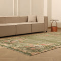 Vintage Isparta Turkish Area Rug 6x9 ft — Green & Pink Distressed