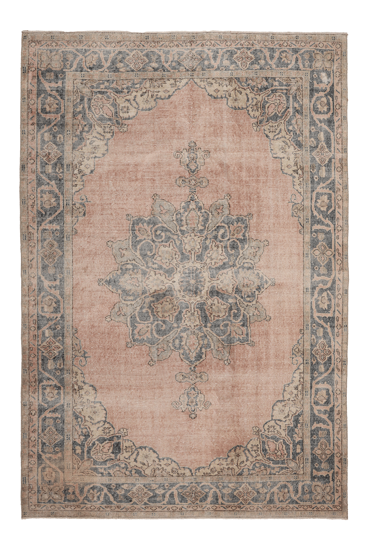 Vintage Isparta Turkish Area Rug 7x10 ft — Pink & Blue Floral (No. 60644)