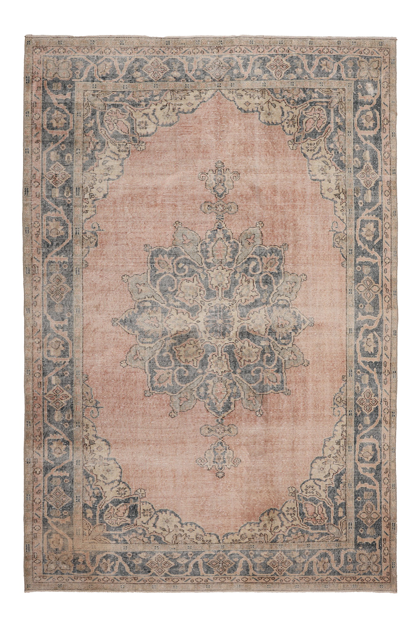Vintage Isparta Turkish Area Rug 7x10 ft — Pink & Blue Floral (No. 60644)