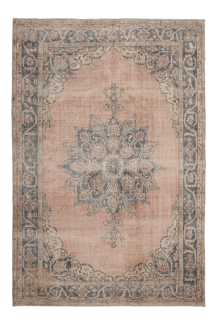 Vintage Isparta Turkish Area Rug 7x10 ft — Pink & Blue Floral (No. 60644)
