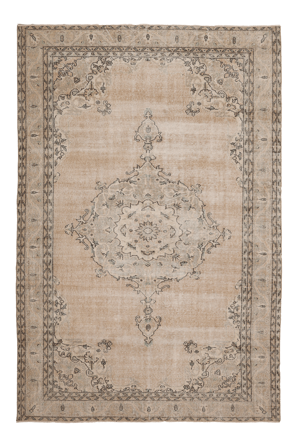 Vintage Isparta Turkish Area Rug 6x10 ft — Beige Floral