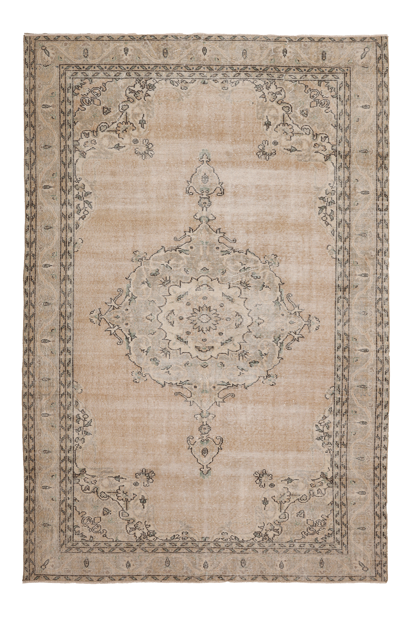 Vintage Isparta Turkish Area Rug 6x10 ft — Beige Floral