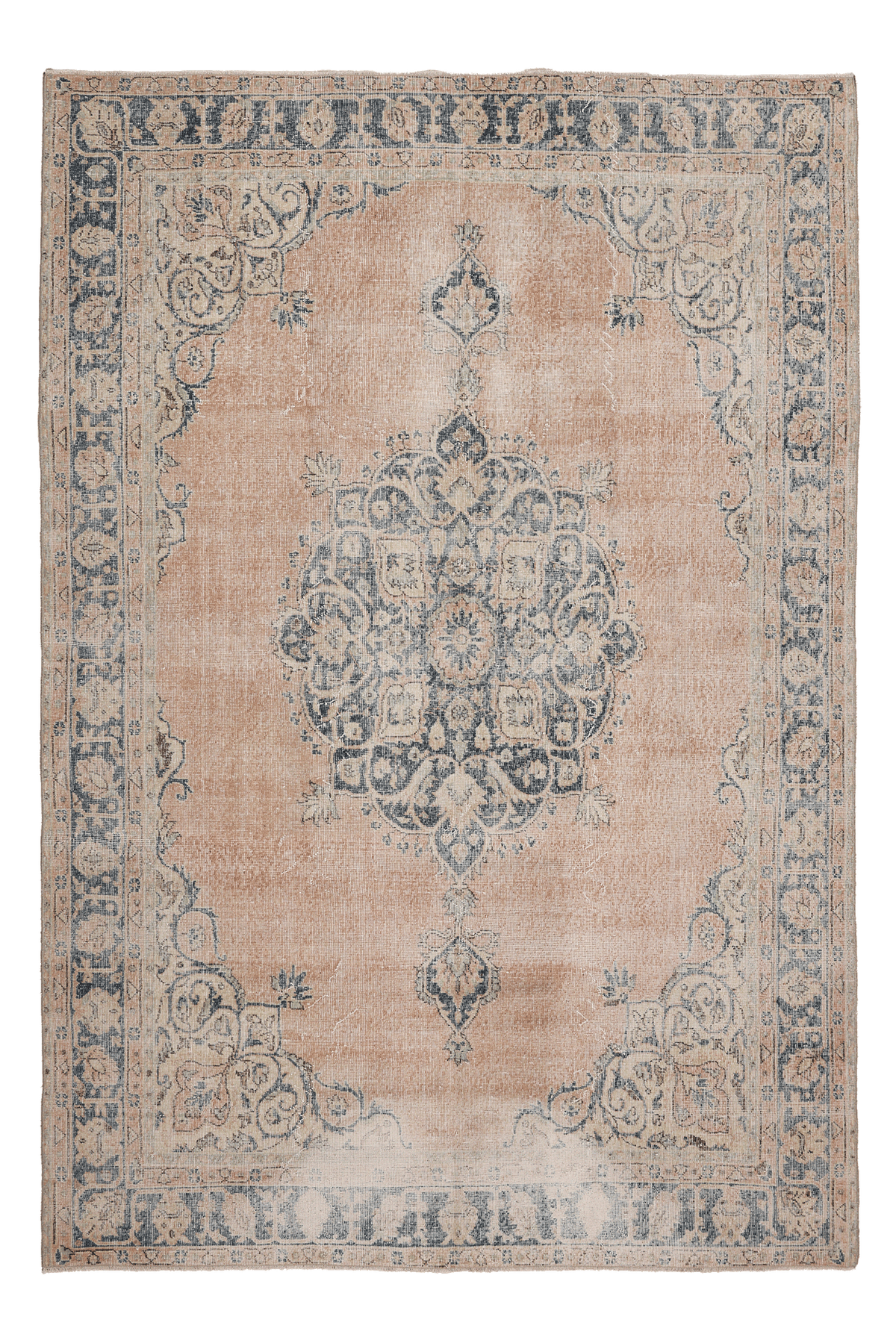Vintage Isparta Turkish Area Rug 6x9 ft — Beige & Blue Floral (No. 60675)
