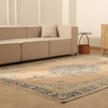 Vintage Isparta Turkish Area Rug 6x9 ft — Beige & Blue Floral (No. 60675)