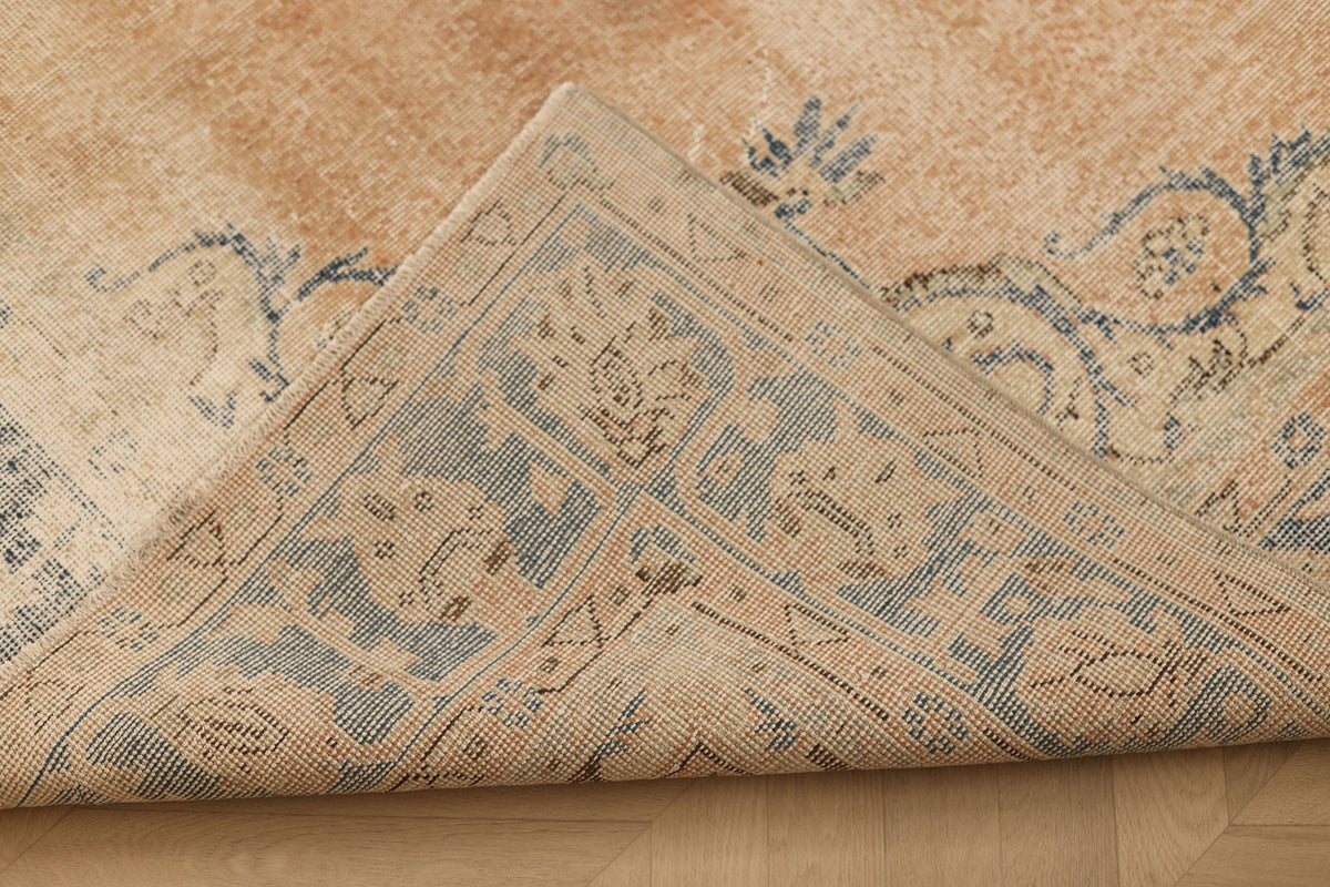 Vintage Isparta Turkish Area Rug 6x9 ft — Beige & Blue Floral (No. 60675)