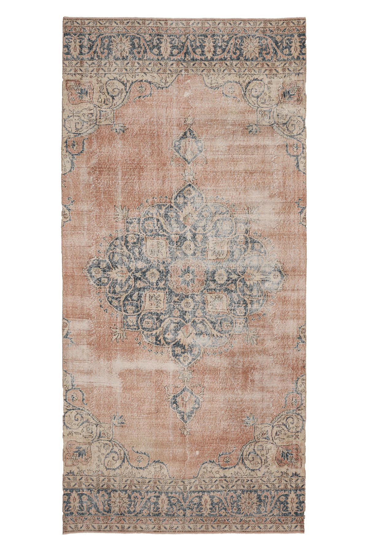 Vintage Isparta Turkish Area Rug 5x12 ft — Pink & Blue Floral