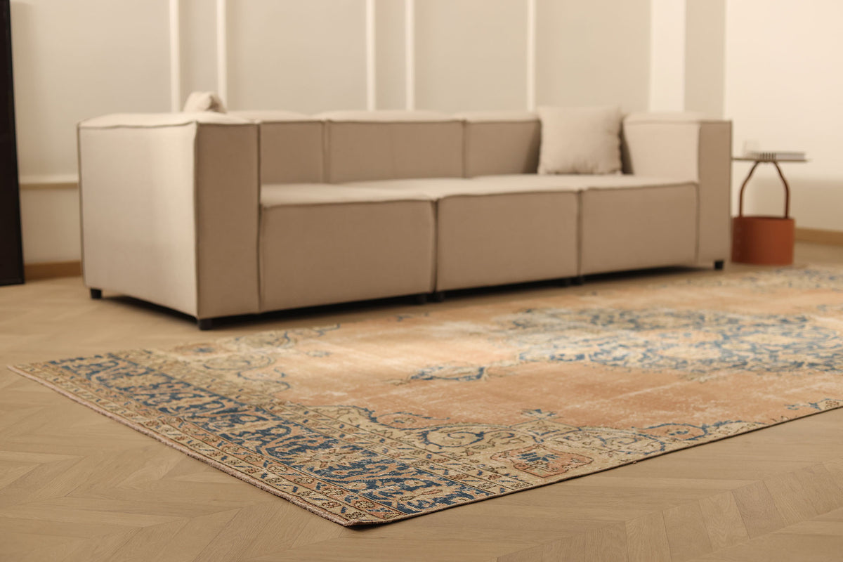 Vintage Isparta Turkish Area Rug 5x12 ft — Pink & Blue Floral