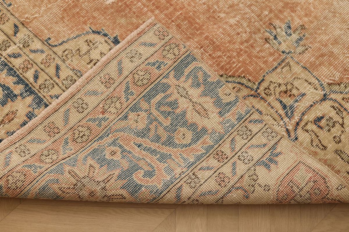 Vintage Isparta Turkish Area Rug 5x12 ft — Pink & Blue Floral
