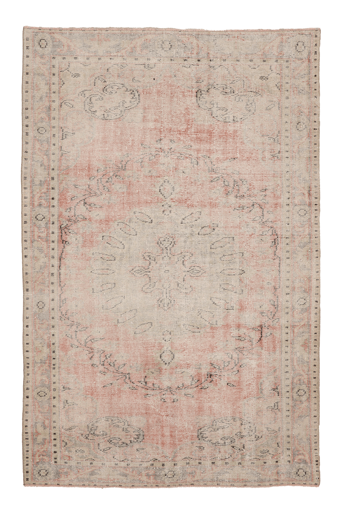 Vintage Manisa Turkish Area Rug 5x8 ft — Beige & Pink Distressed
