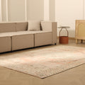 Vintage Manisa Turkish Area Rug 5x8 ft — Beige & Pink Distressed