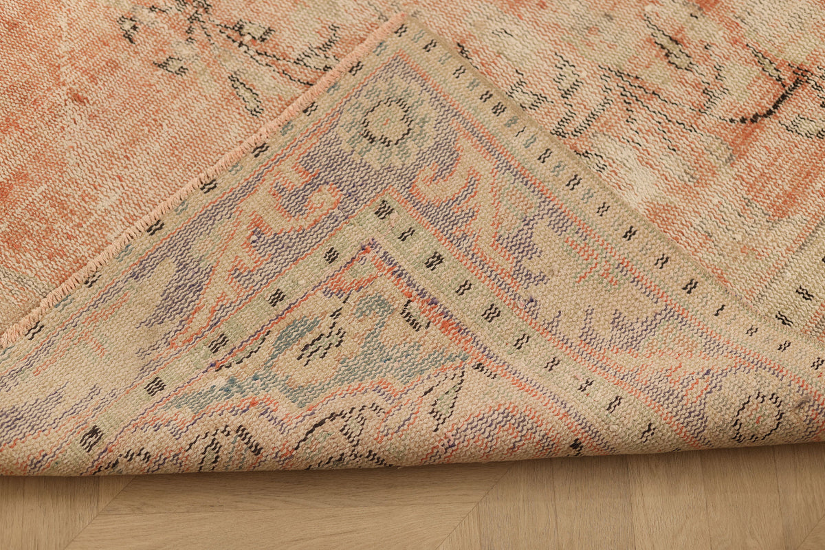 Vintage Manisa Turkish Area Rug 5x8 ft — Beige & Pink Distressed