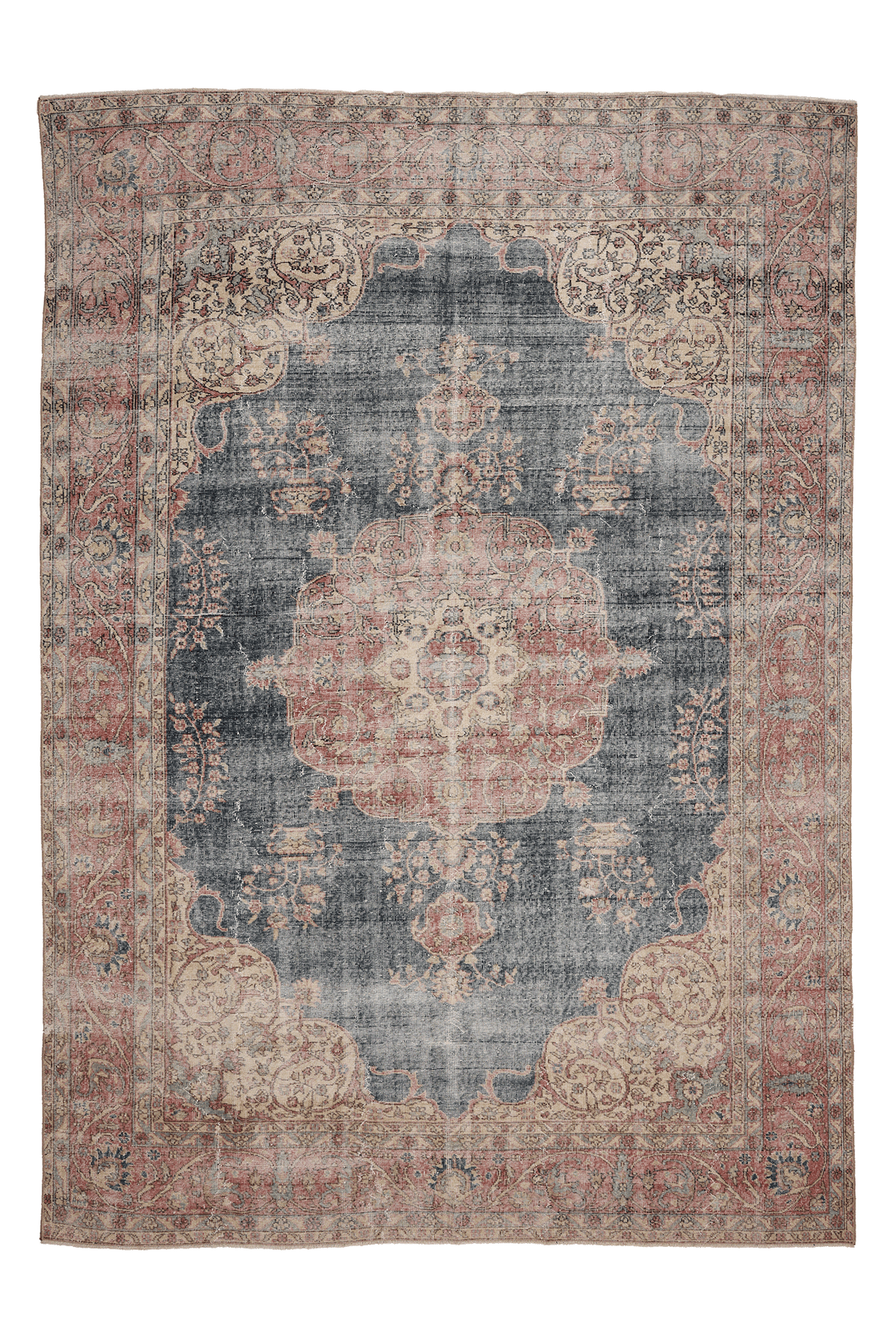 Vintage Isparta Turkish Area Rug 7x11 ft — Blue & Pink Distressed