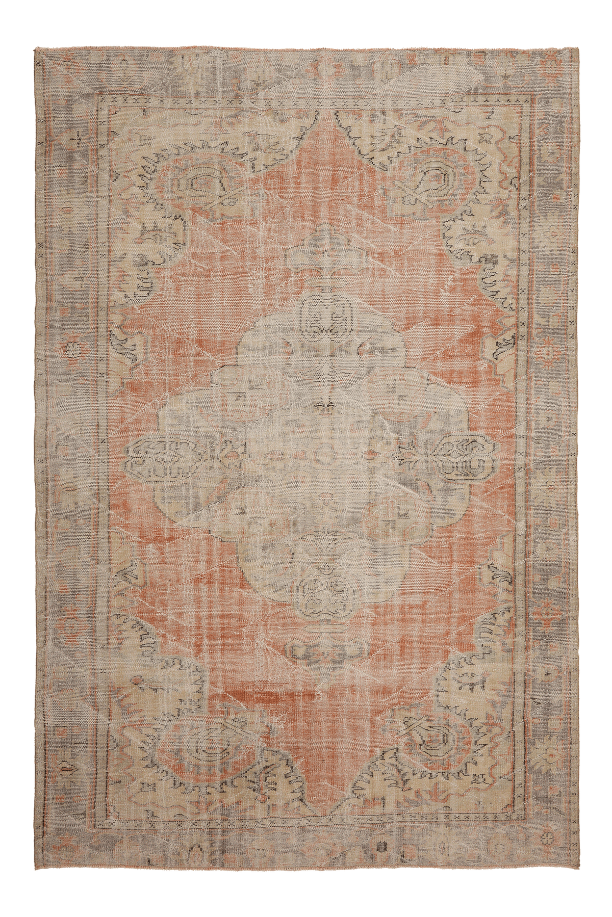 Vintage Manisa Turkish Area Rug 6x10 ft — Orange & Beige Distressed