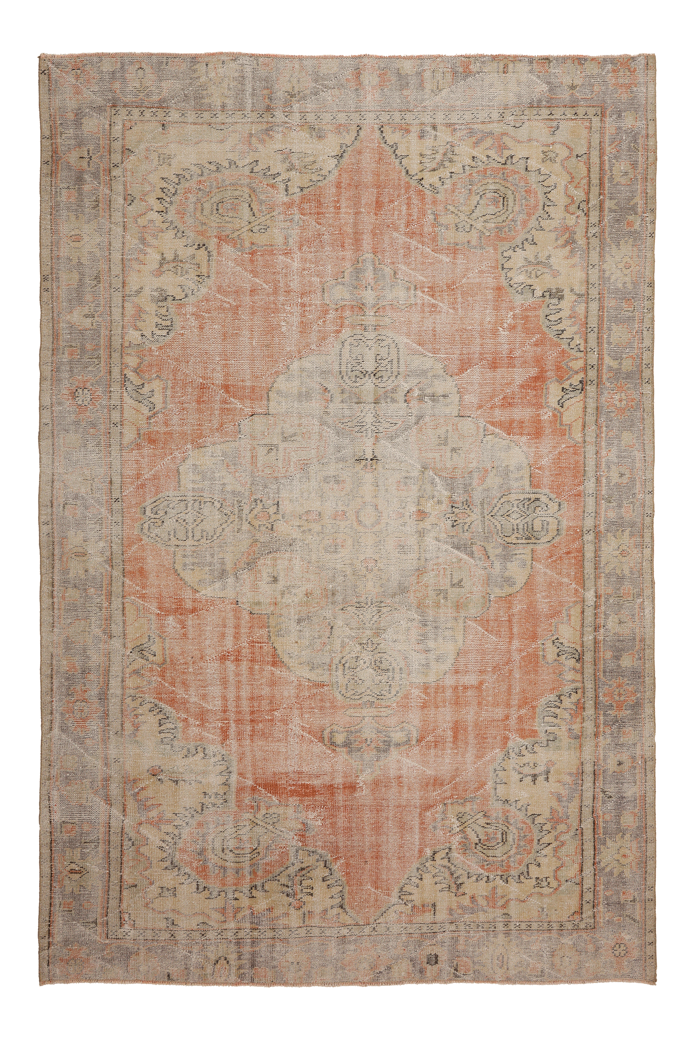 Vintage Manisa Turkish Area Rug 6x10 ft — Orange & Beige Distressed