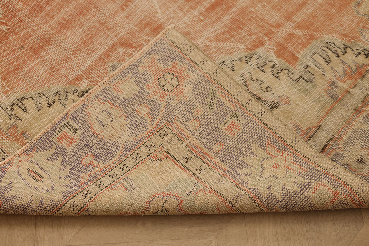 Vintage Manisa Turkish Area Rug 6x10 ft — Orange & Beige Distressed