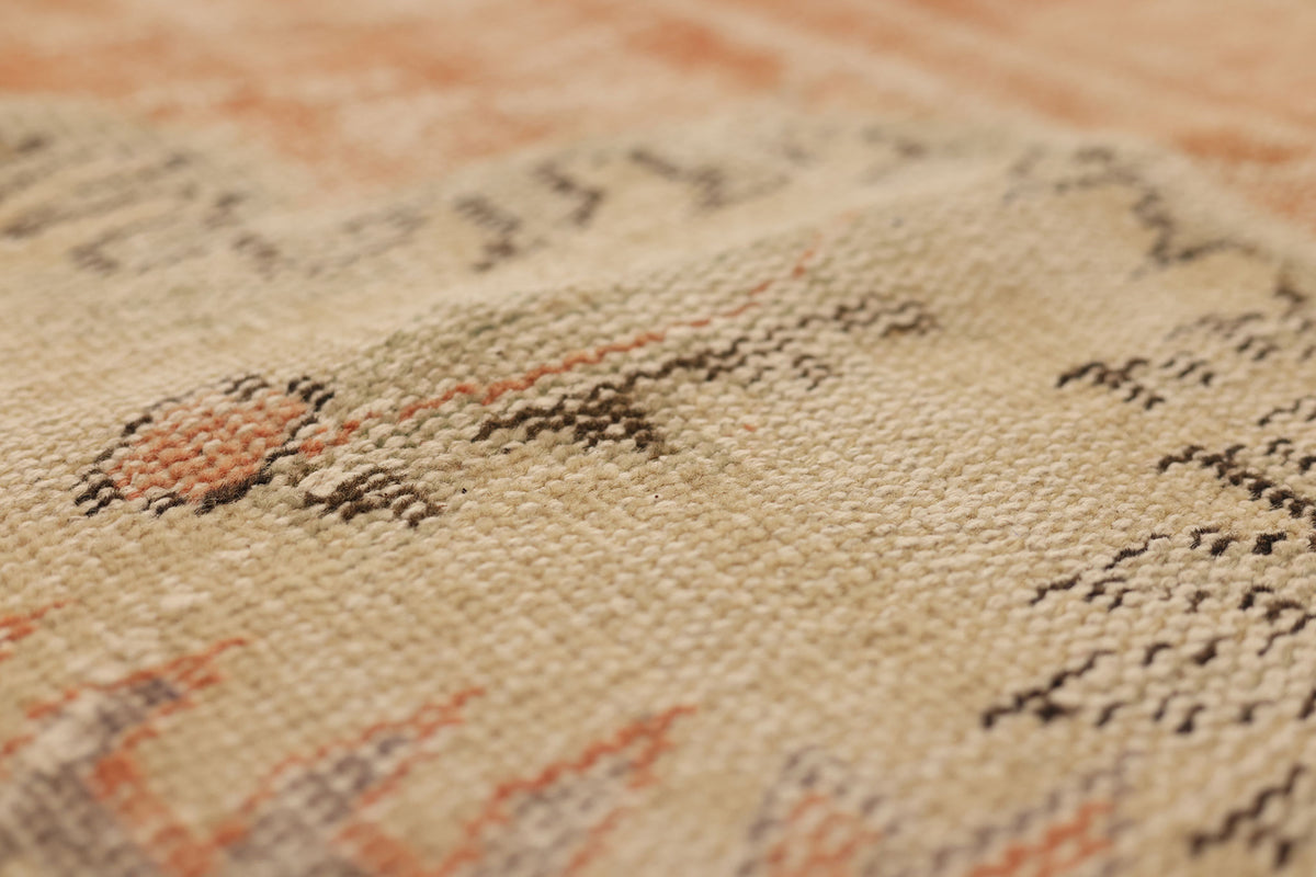Vintage Manisa Turkish Area Rug 6x10 ft — Orange & Beige Distressed