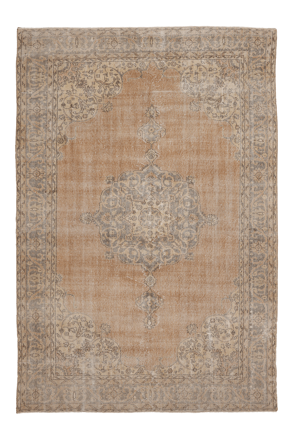 Vintage Isparta Turkish Area Rug 7x10 ft — Beige & Brown Floral (No. 60685)